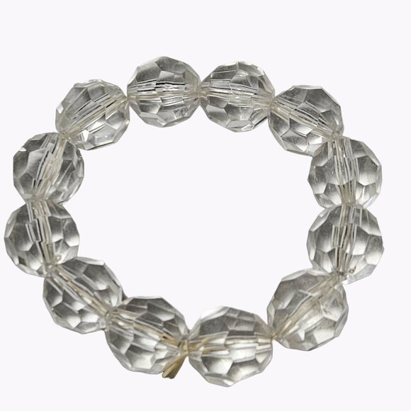 Retro Clear Faceted Faux Crystal Plastic Beads Stretch Bracelet  Fashion Jewelry - Picture 1 of 3
